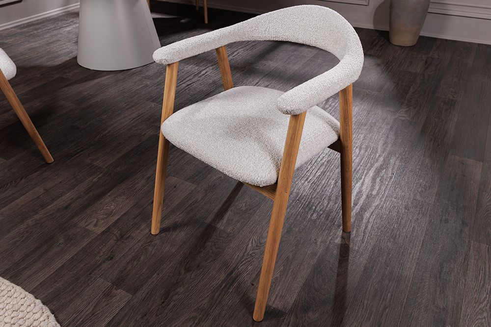 Design Stuhl VALHALLA WOOD natur Eiche creme Strukturstoff mit Armlehne