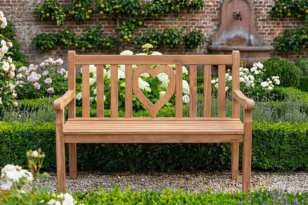 Massive Gartenbank EMPIRE TEAK Herz 120cm natur Teakholz