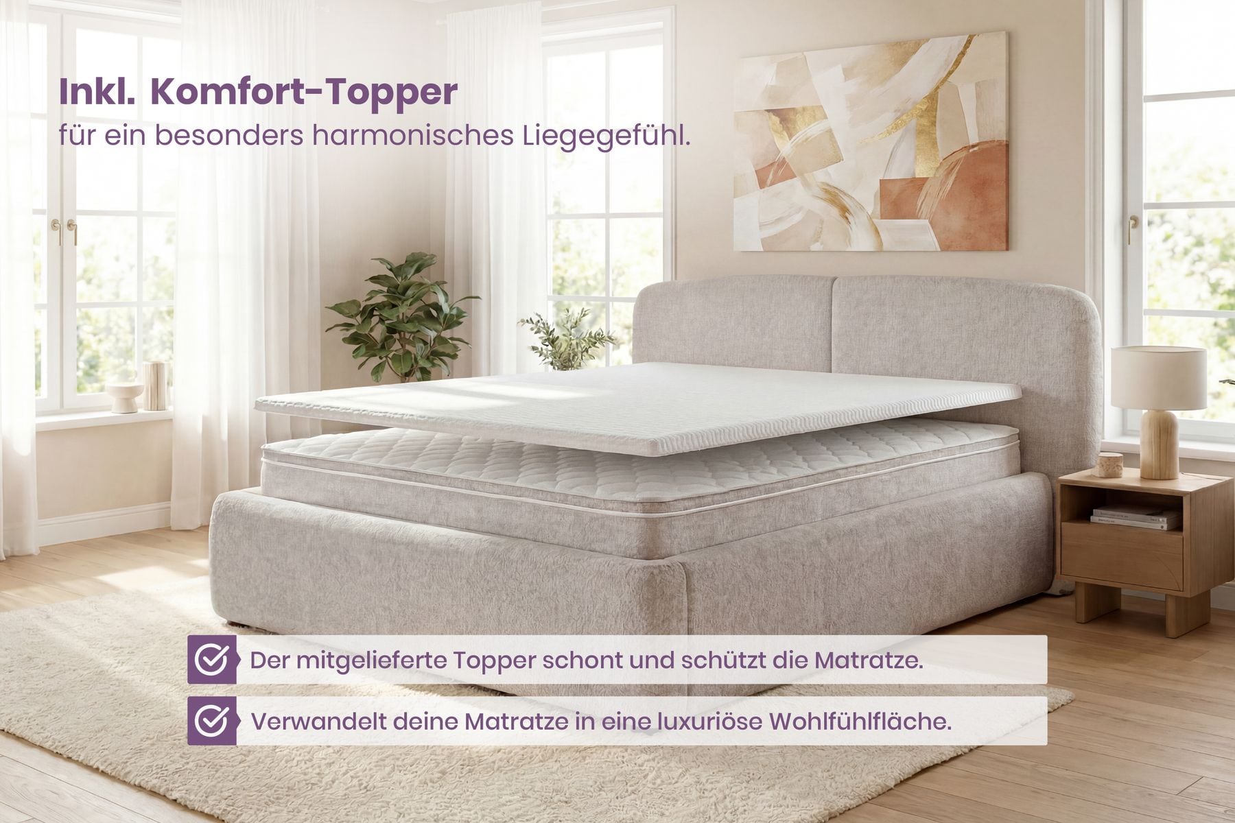Bequeme Matratze mit Topper CLOUD FLEX 180x200cm greige Tonnentaschenfederkern 9-Zonen