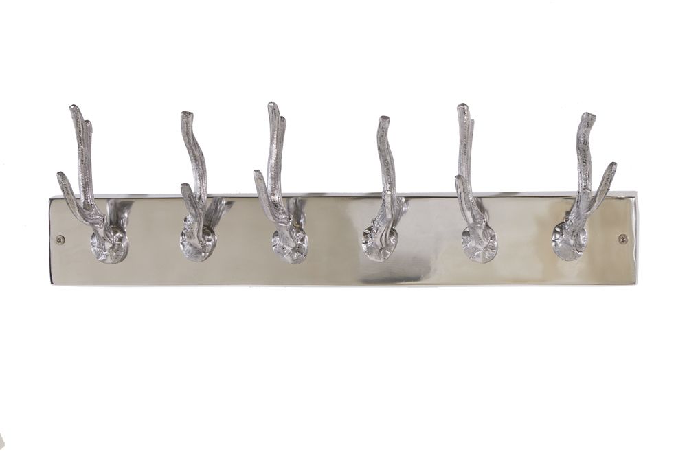 Dekorative Wandgarderobe DEER 50cm silber Aluminium poliert Hirschgeweih Kleiderhaken