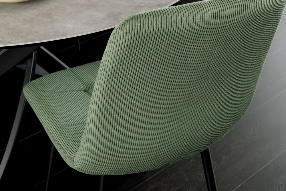 Moderner Design Stuhl TRES CHIC grün Cord schwarze Metallbeine Esszimmer