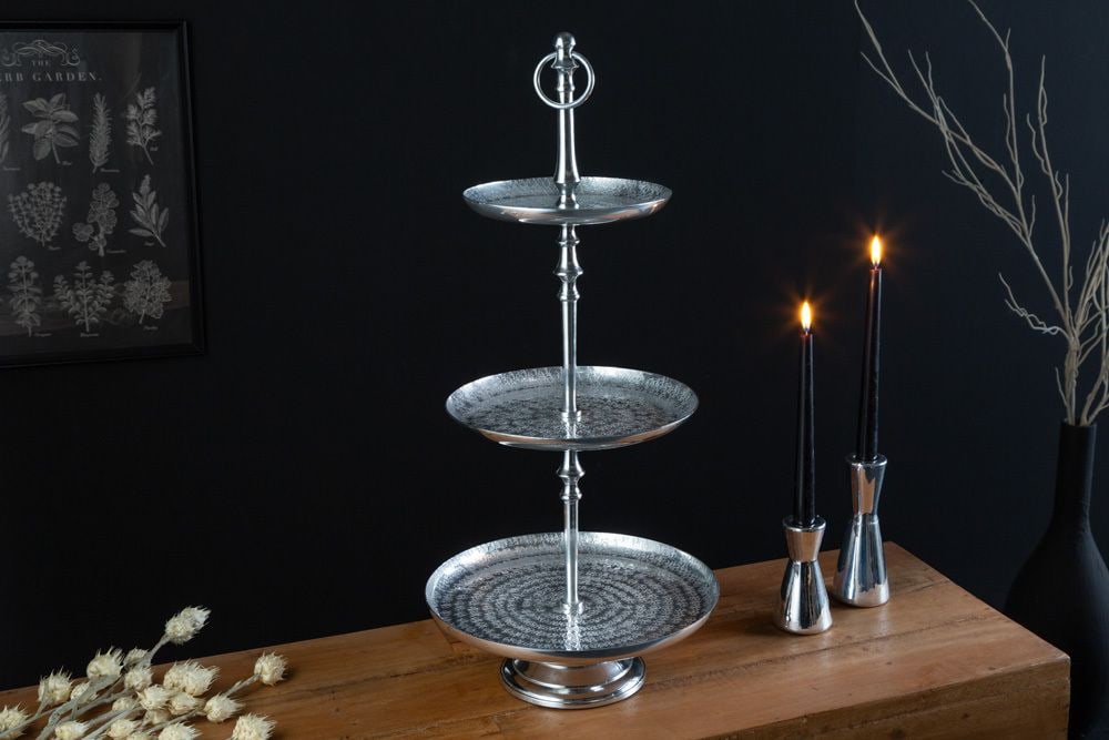 Elegante Etagere ORIENT 65cm silber im Wild Hammerschlag Design mit drei Etagen