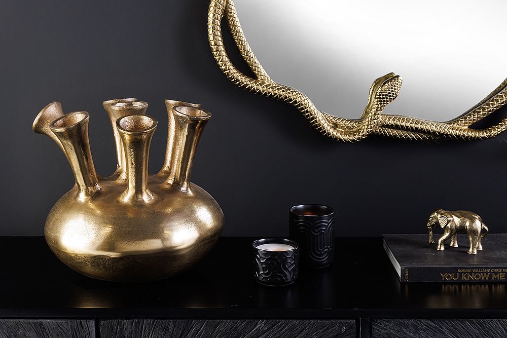 Handgefertigte Vase KIYA 35cm gold mit sieben Öffnungen Blumenvase