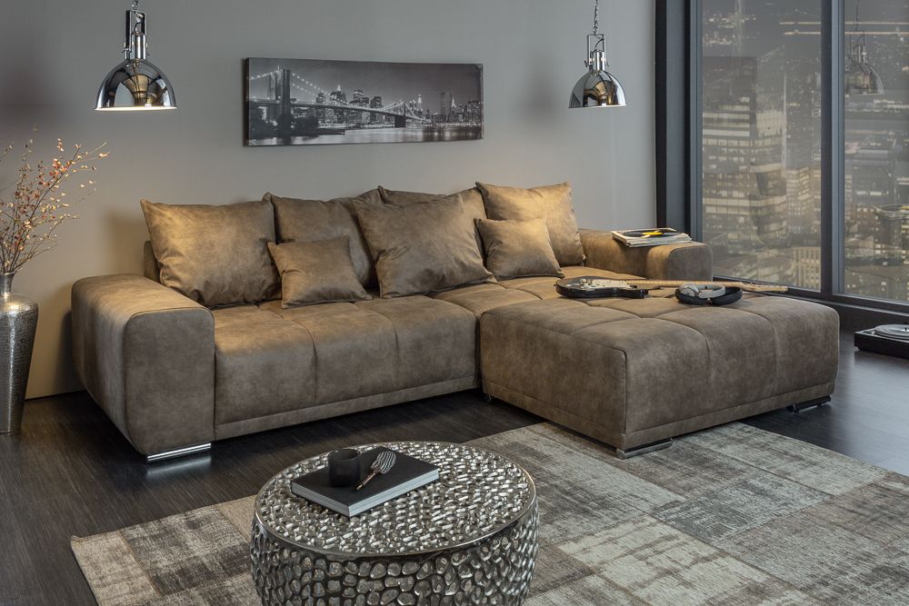 Extravaganter Hocker ELEGANCIA 110cm taupe mit Ziersteppung