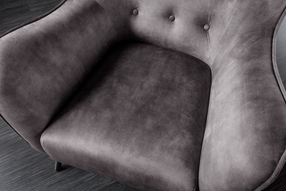Design XL Sessel AMSTERDAM grau Samt schwarze Metallbeine Retro Stil