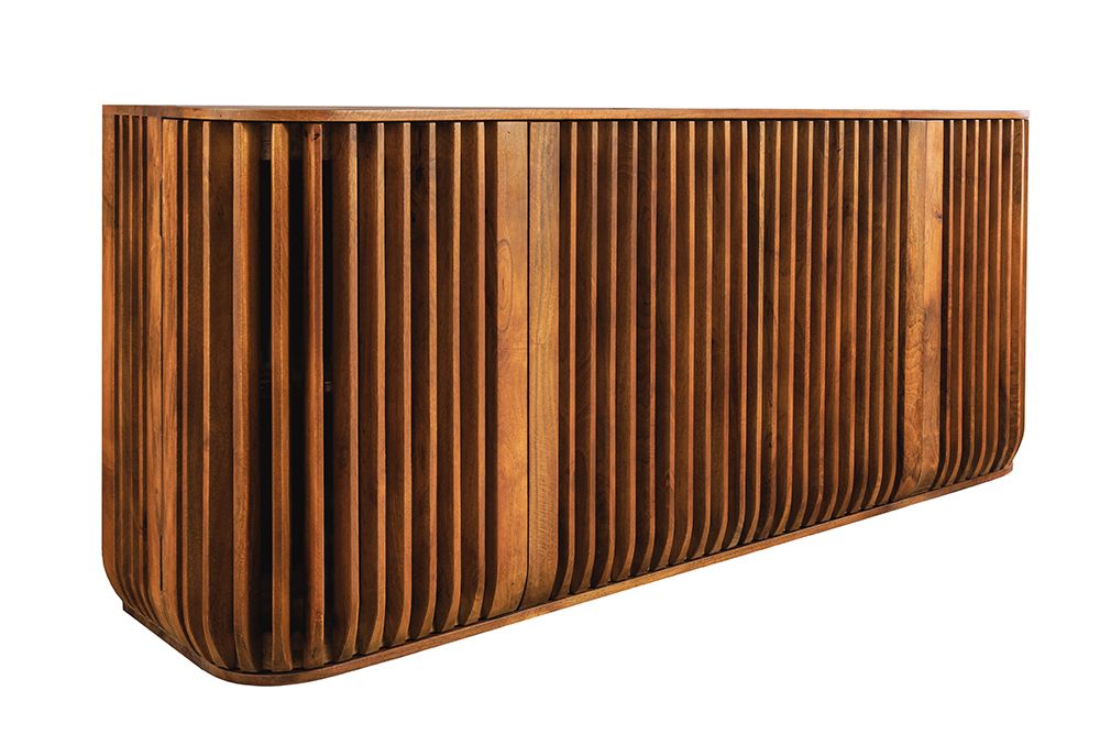 Massives Sideboard SCULPTURA 170cm braun Mangoholz mit abgerundeter Lamellenfront