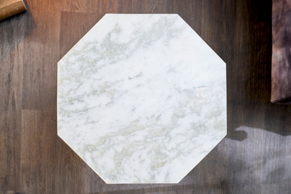Design Beistelltisch DIAMOND 50cm weiß Marmor messing Metall