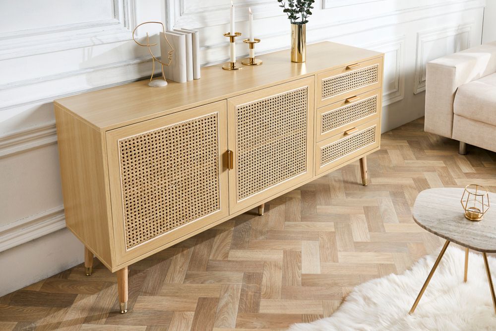 Design Sideboard VIENNA 155cm Wiener Geflecht Rattan Kommode mit Schubladen