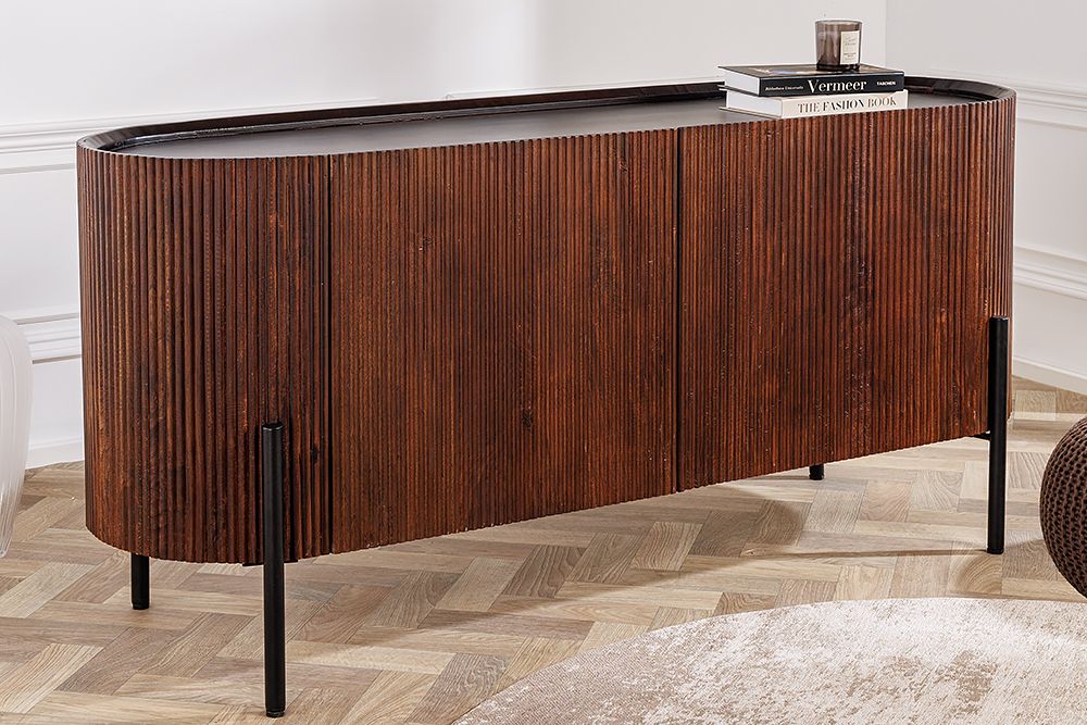 Massivholz Sideboard GATSBY 150cm dunkelbraun Mango Retro Design