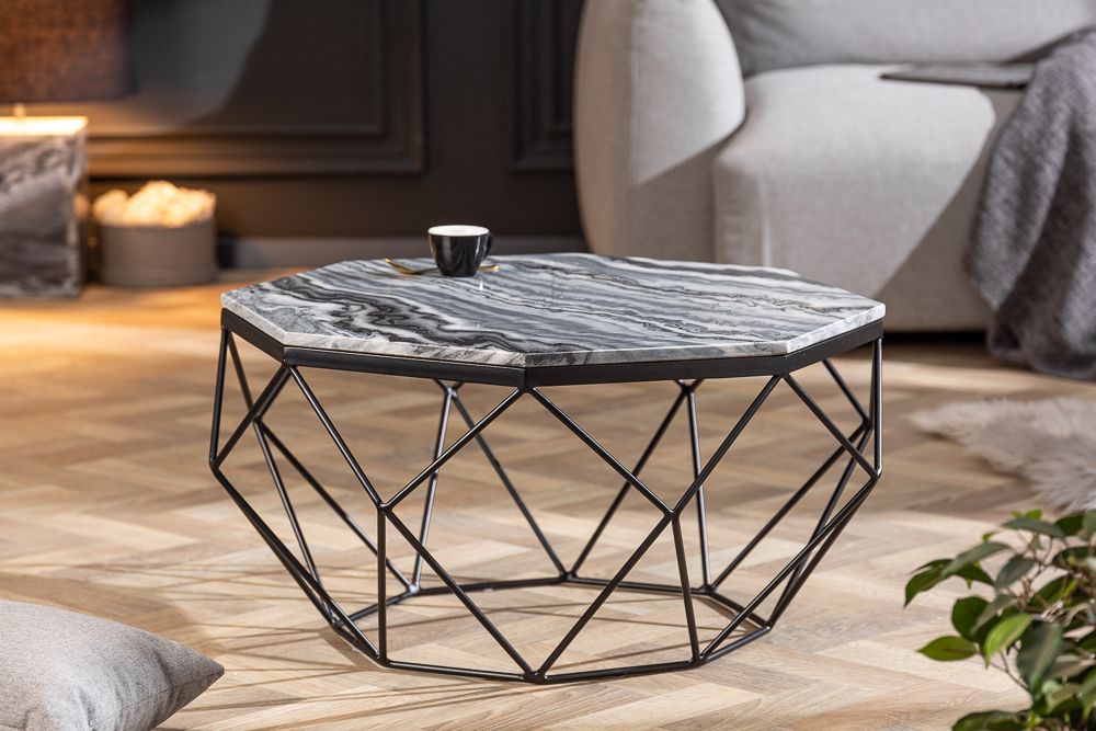 Eleganter Couchtisch DIAMOND 70cm grau schwarz mit Marmorplatte
