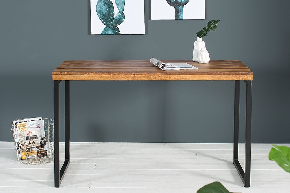 Eleganter Schreibtisch ELEMENTS 118cm braun Sheesham stone finish Metallgestell