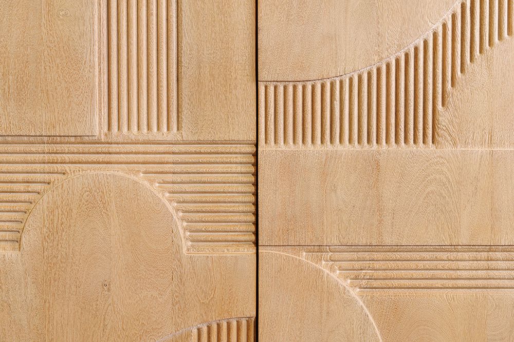 Design Highboard ART DECO 120cm weiß gekälkt Mangoholz massiv 3D Front