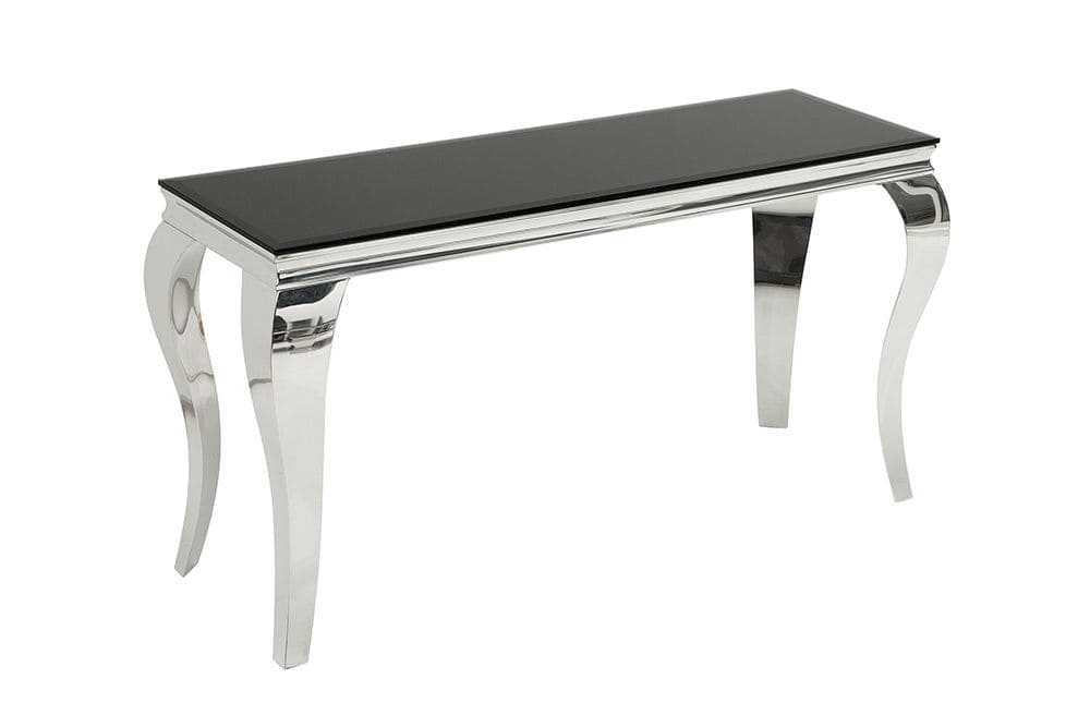 Eleganter Konsolentisch MODERN BAROCK 145cm schwarz Opalglas Edelstahlbeine