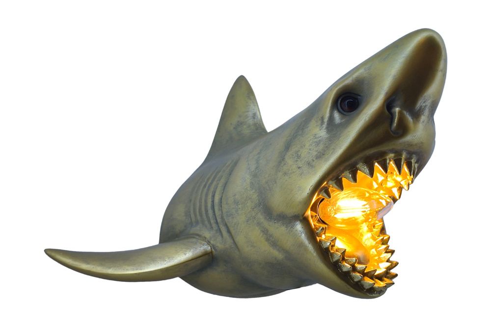 Moderne Wandlampe SHARK 40cm gold Hai-Skulptur handmade