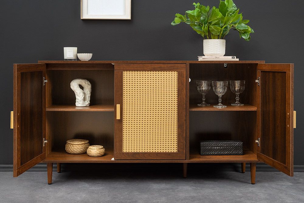 Design Sideboard VIENNA 120cm braun Wiener Geflecht Kommode