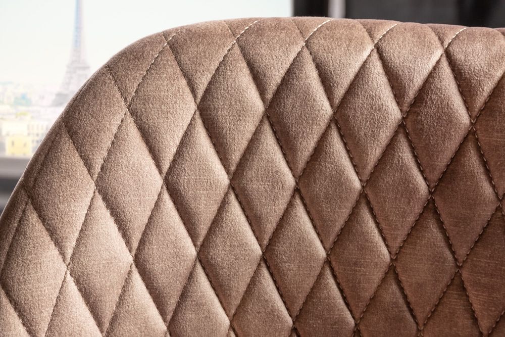 Design Barhocker PARIS greige Samt mit Lehne Metall schwarz gold Ziersteppung