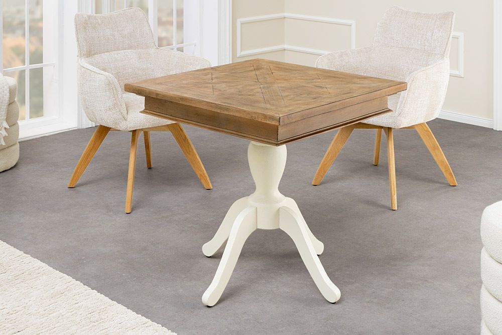 Massiver Esstisch HAMPTONS 70cm hellbraun creme recycelte Pinie Bistrotisch