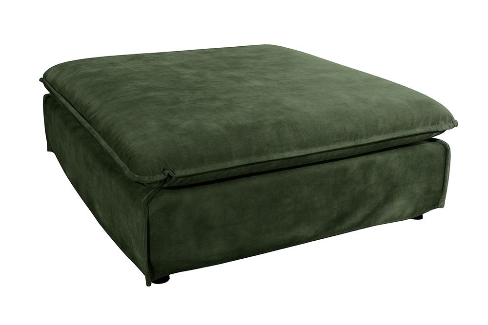 Großer Hussenhocker HEAVEN 100cm dunkelgrün Samt Landhausstil Sofahocker waschbarer Bezug