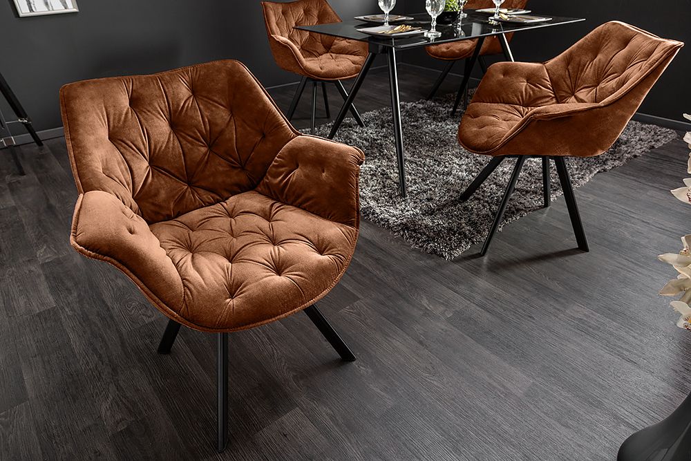 Drehbarer Stuhl THE DUTCH COMFORT rost braun Samt mit Armlehnen Modern Design