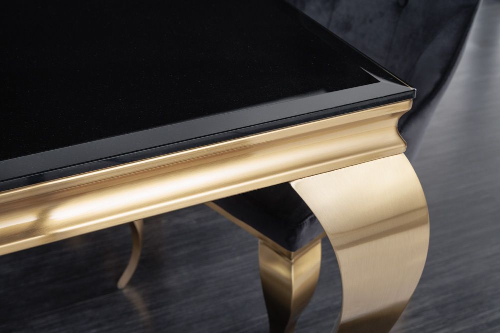 Eleganter Design Esstisch MODERN BAROCK 200cm schwarz gold Edelstahl Opalglas Tischplatte