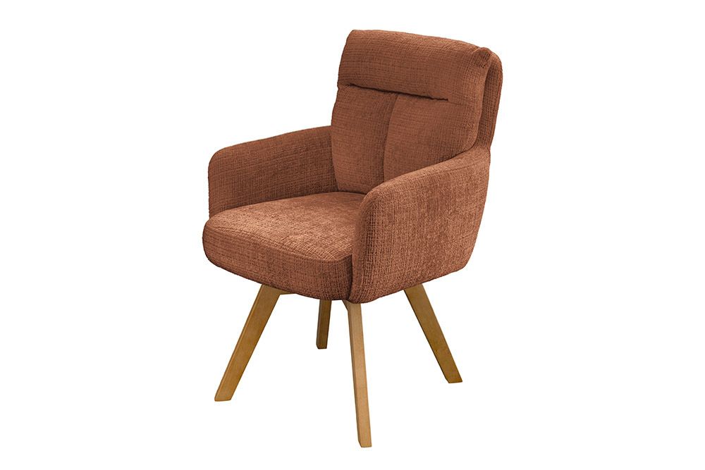 Drehbarer Stuhl BIG GEORGE rost braun Chenille Cremona natur Buchenholz mit Armlehnen