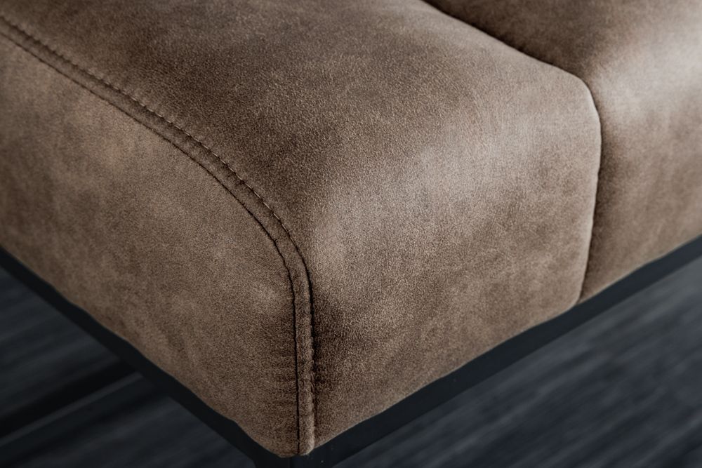 Design Sitzbank PETIT BEAUTÉ 110cm vintage taupe Microfaser schwarzes Metallgestell