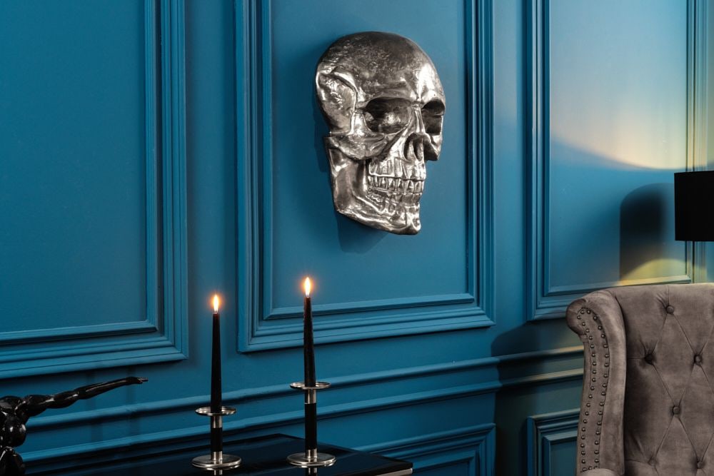 Exklusive Wandskulptur SKULL XXL 40cm silber Deko Totenkopf