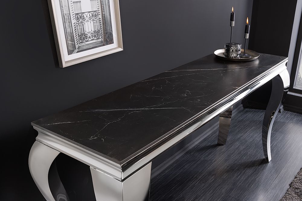 Design Konsolentisch MODERN BAROCK 140cm schwarz anthrazit chrom Keramik Marmor