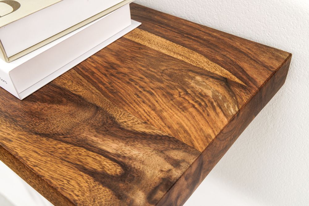 Massives Wandregal PURE 60cm braun stone finish Sheeshamholz Steckregal