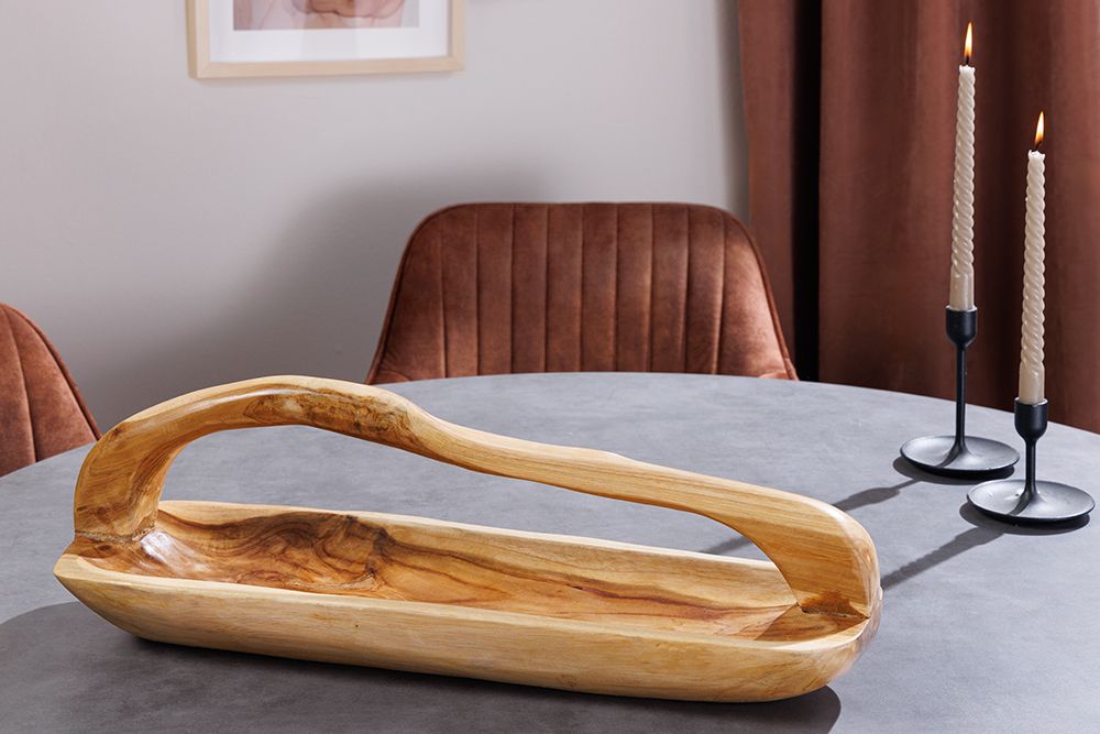 Massive Holzschale BALI 60cm Teakholz mit Griff natürliche Maserung
