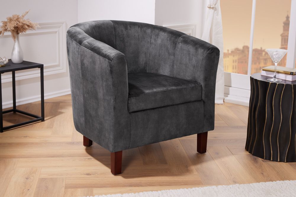 Design Lounge Sessel HEMINGWAY dunkelgrau Samt Armlehnen Cocktailsessel