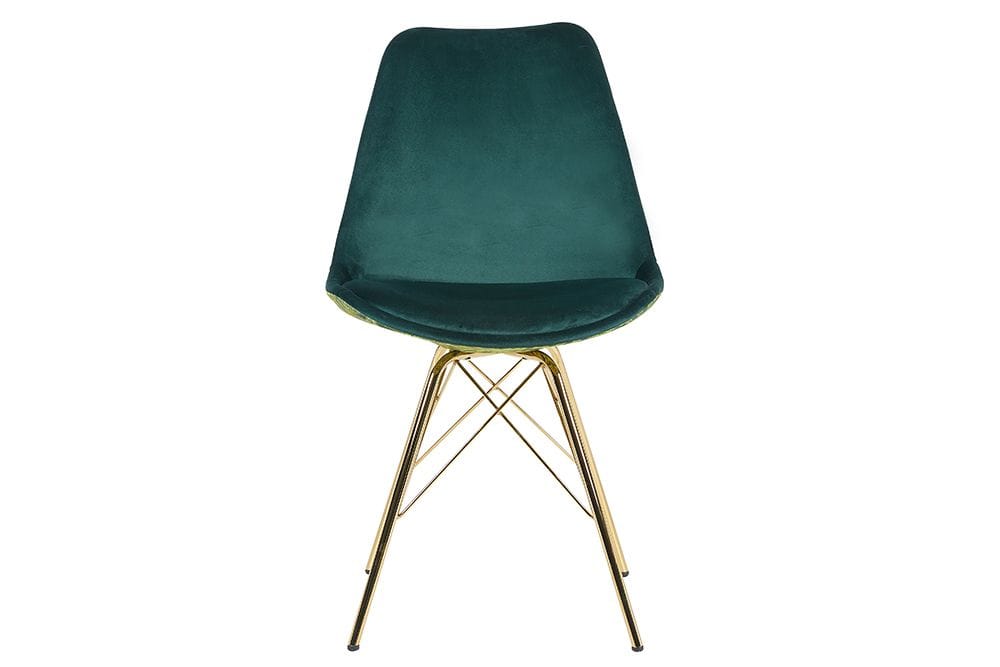 Design Stuhl SCANDINAVIA MEISTERSTÜCK grün Chenille gold Metall Monstera-Blatt