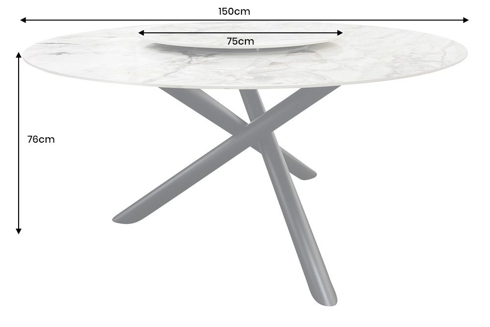 Runder Esstisch SPIN 150cm weiß grau gold 360° drehbare Servierplatte Aurora Oro Keramik