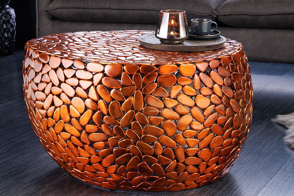 Runder Couchtisch STONE MOSAIC 75cm kupfer Metall Mosaik handmade