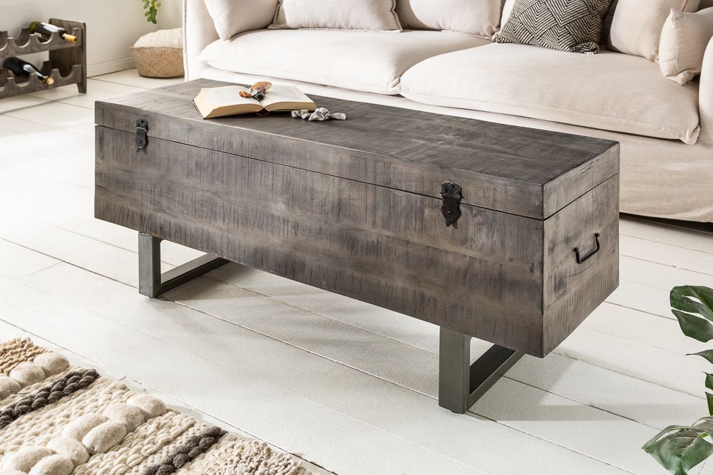 Industrial Truhenbank FACTORY LOFT 115cm Mangoholz grau Sitzbank