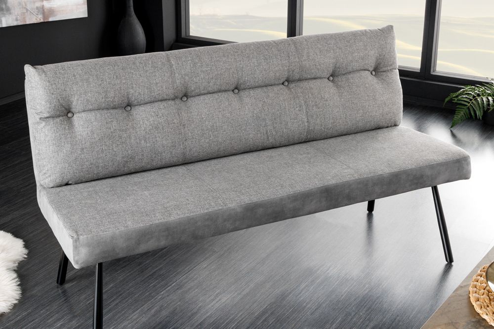 Moderne Sitzbank BIG GEORGE 160cm grau Samt Strukturstoff Taschenfederkern Metall