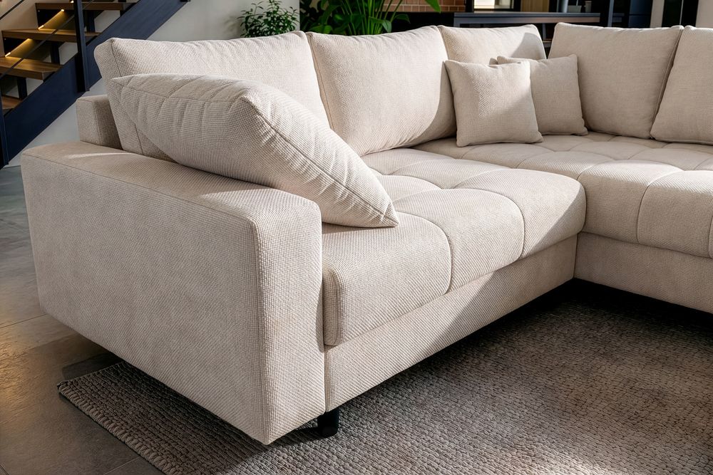 Ecksofa KENT 220cm champagner beige Chenille inkl. Hocker Federkern Wohnlandschaft
