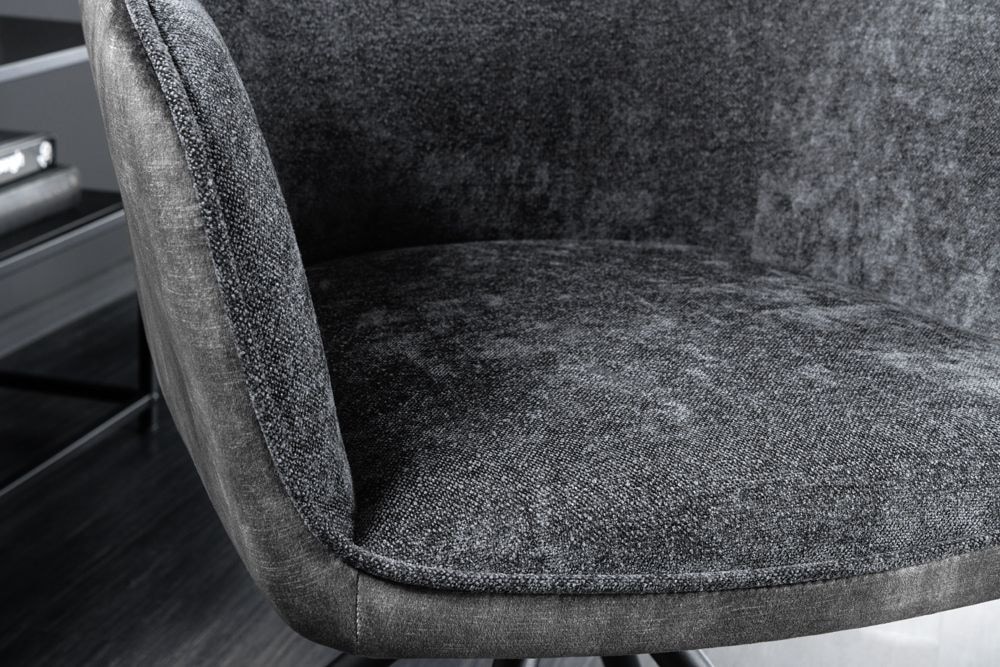 Drehbarer Stuhl VERONA dunkelgrau Samt Strukturstoff mit Armlehne Metallbeine schwarz