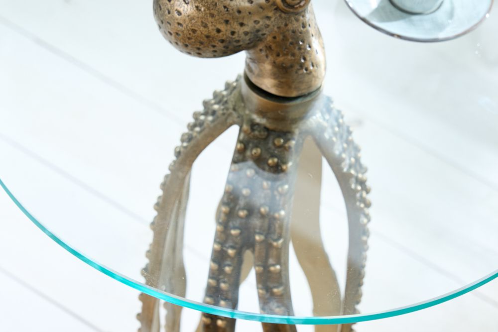 Runder Beistelltisch WILDLIFE OCTOPUS 70cm messing gold Metall Glas Skulptur handmade
