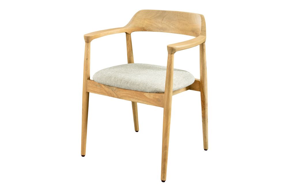 Design Stuhl KENNEDY creme beige massives Mangoholz mit Polstersitz Strukturstoff