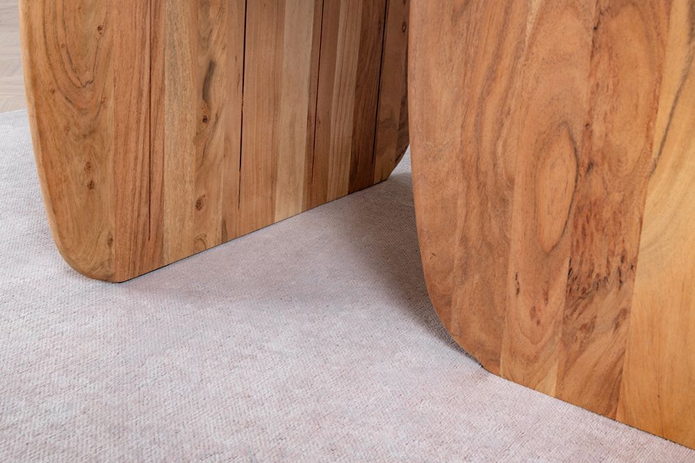 Design Esstisch SCULPTURA 240cm natur Akazie Massivholz mit skulpturalem Wangenfuß