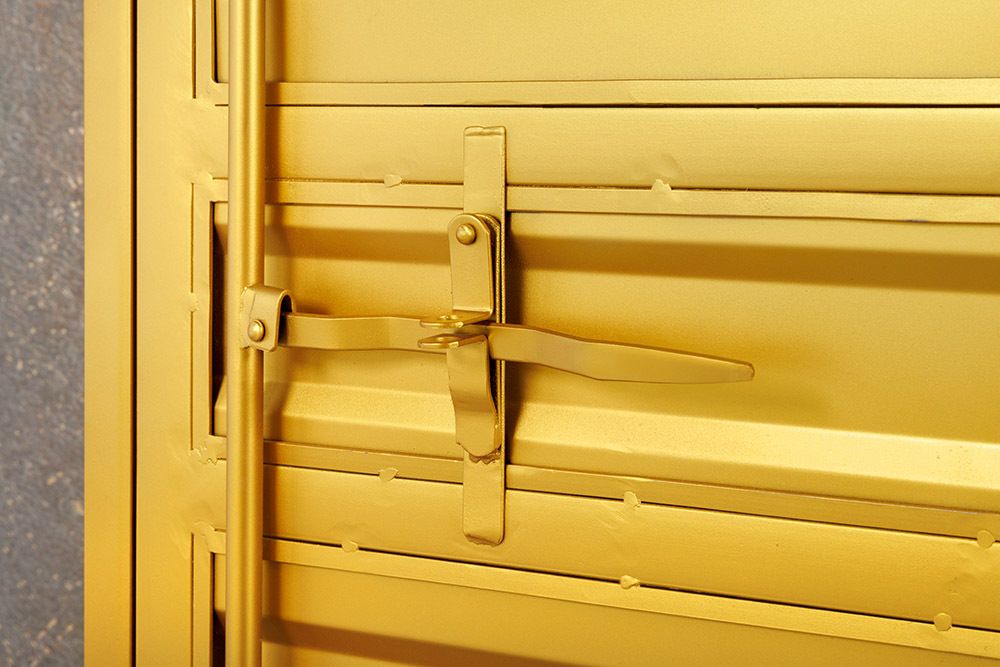 Design Aktenschrank GLOBETROTTER 180cm gold Eisen Container Upcycling Highboard