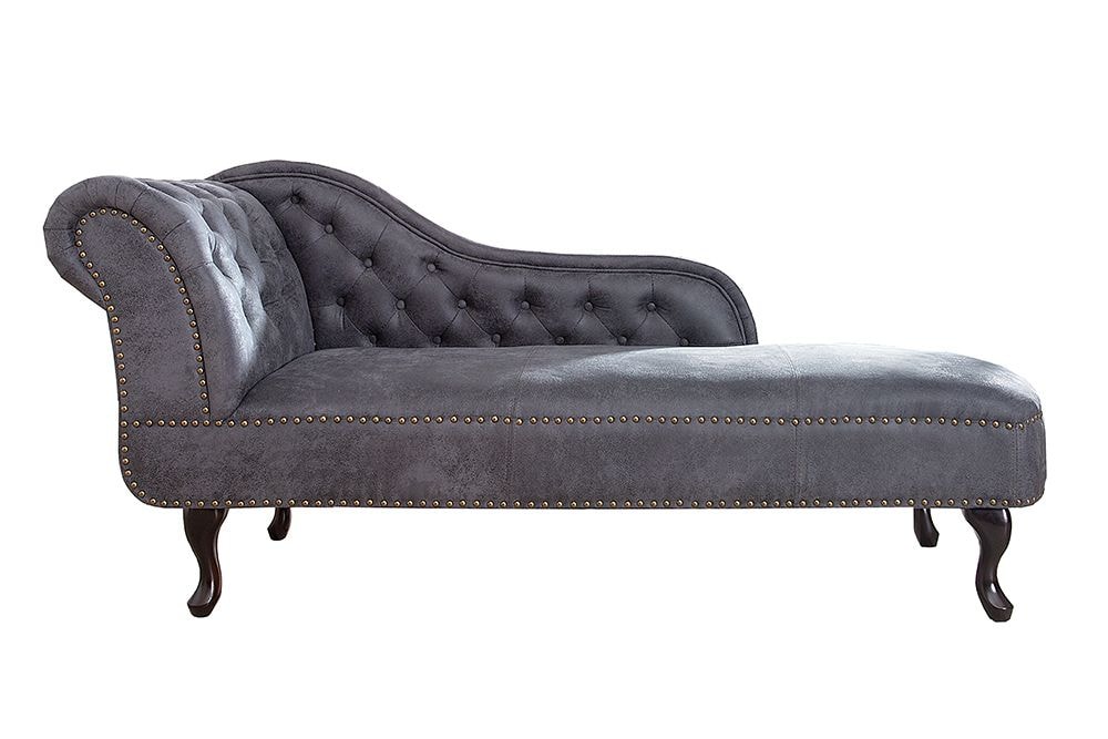 Chesterfield Récamière 170cm antik grau mit Knopfheftung und Nietenbesatz