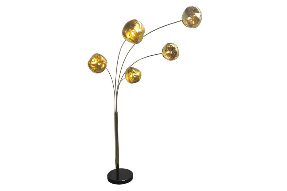 Design Stehlampe LIQUID DIAMOND 200cm gold fünf Glasschirme mit Marmorfuß