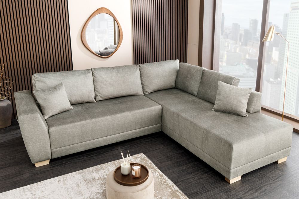 Modernes Ecksofa NORWAY 250cm taupe Vogue Velours Samt Schlafsofa mit Stauraum