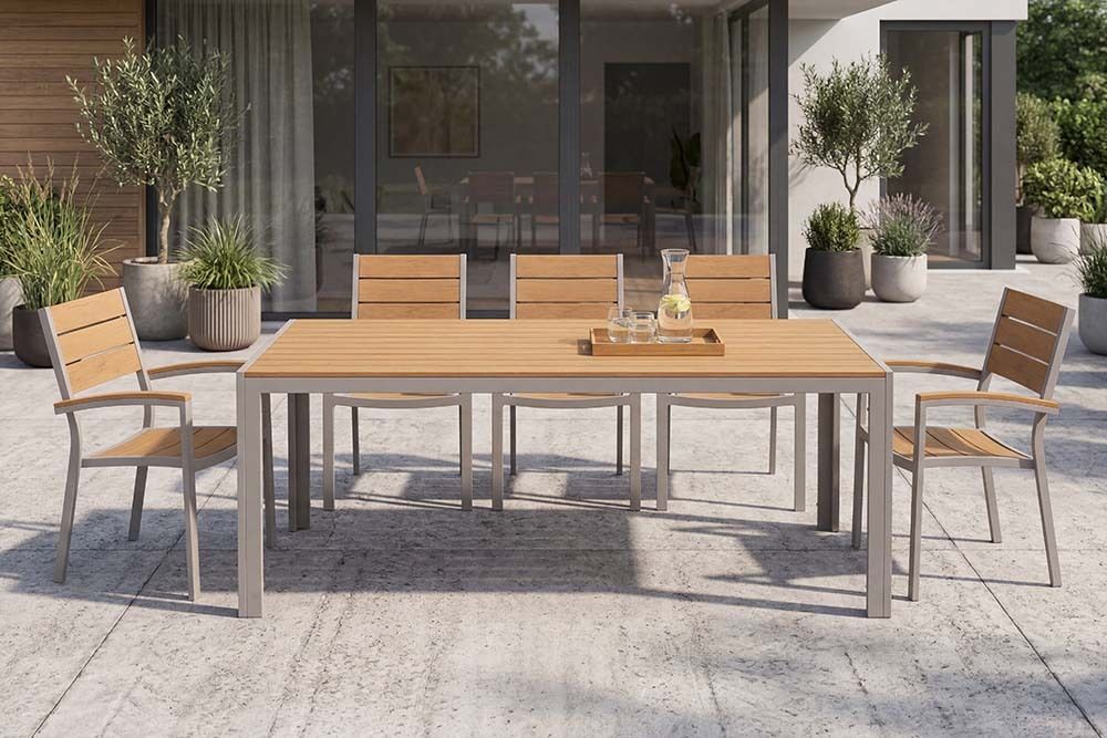 Moderner Gartentisch DESIGNO 205cm natur greige Aluminium wetterfest Outdoor-Esstisch