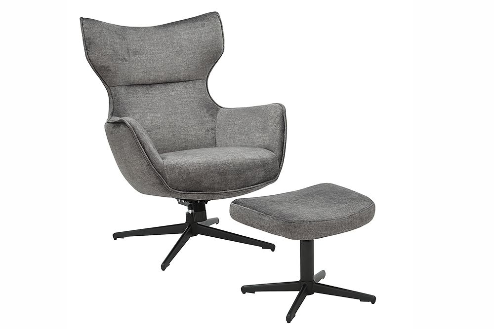 Drehbarer Sessel VOGUE grau Samt schwarze Metallbeine mit Armlehne