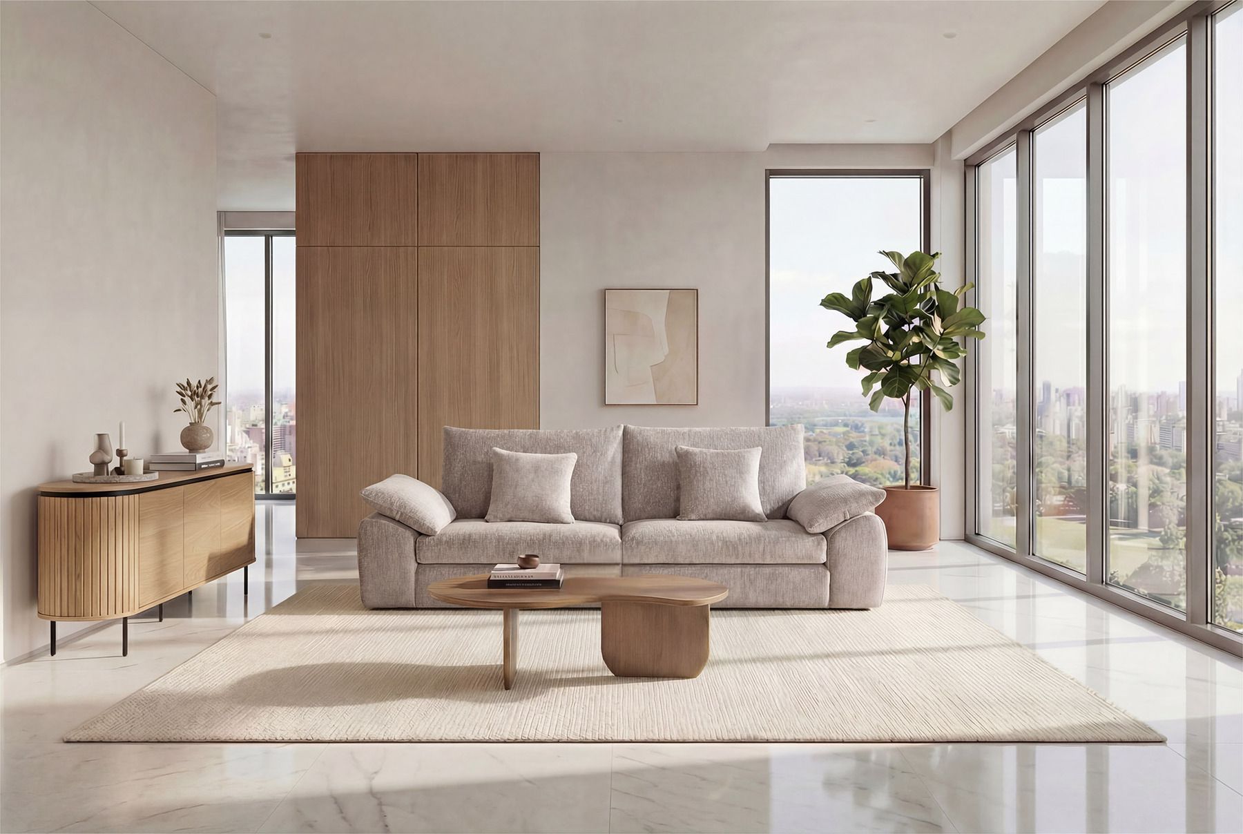 Stilvolles Sofa SOHO 225cm beige Chenille 3-Sitzer Couch mit Wellenunterfederung