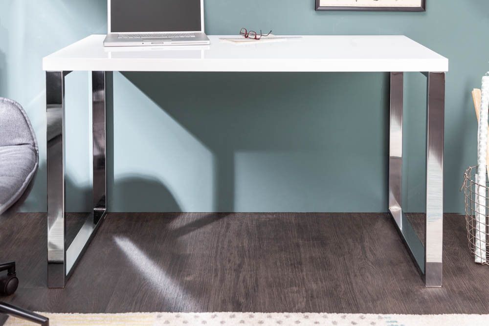 Moderner Schreibtisch WHITE DESK 120cm weiß Hochglanz Bürotisch