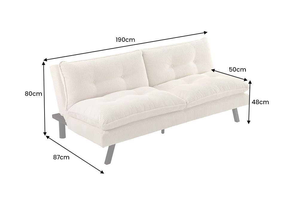 Modernes Schlafsofa COCOONING 190cm beige Chenillestoff 3-Sitzer Couch